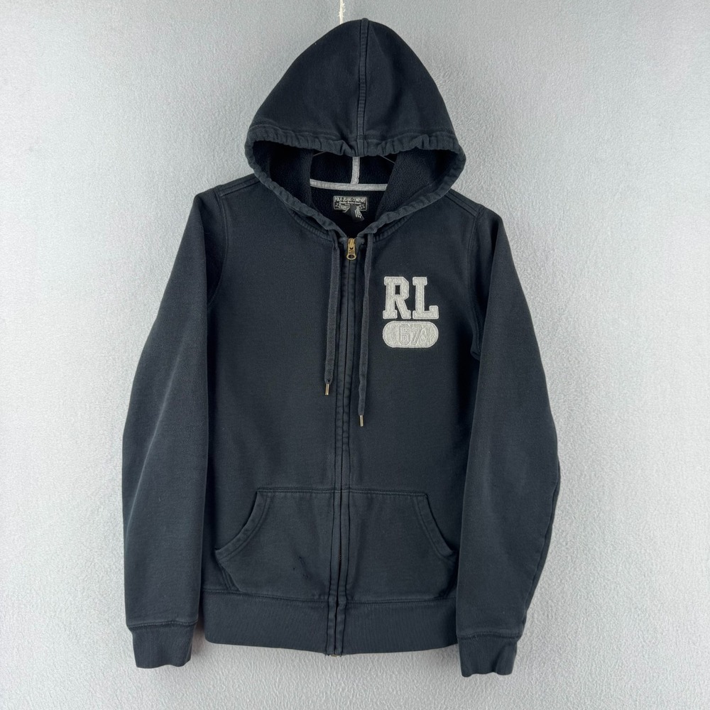 Polo Ralph Lauren Jeans Co Hoodie Womens Small Black Sweatshirt Full Zip Y2K